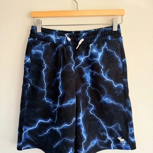 Abercrombie Kids Blue Lightning Pattern Shorts Soft and comfy Boys Size 15/16 - Picture 6 of 8